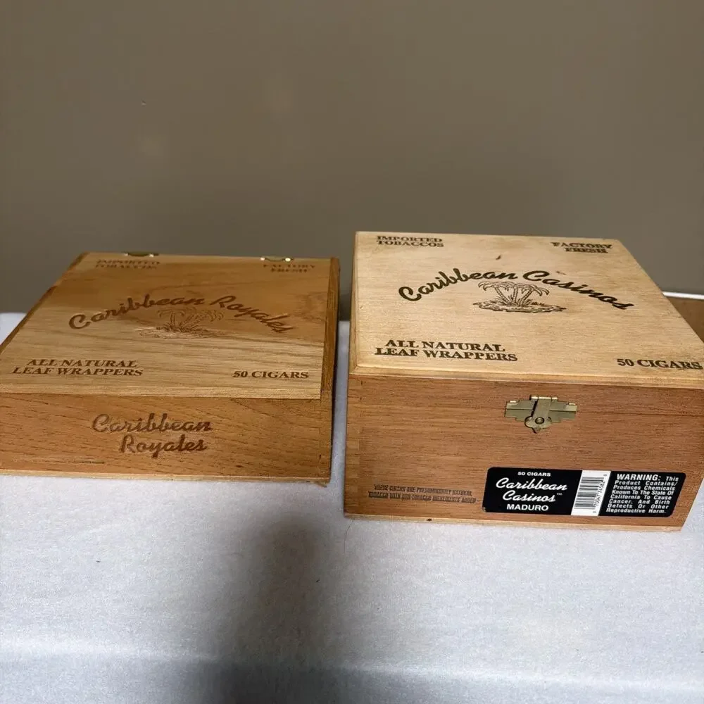 VINTAGE CARIBBEAN CASINOS & Royals WOOD EMPTY CIGAR BOXES
